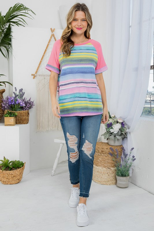 e Luna Multi Stripe Mixed Baseball Top