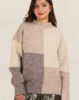 VERY J Color Block Mock Neck Drop Shoulder Sweater