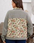 Plus Size Floral Patchwork Corduroy Pocketed Jacket