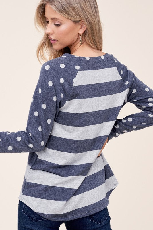 e Luna Dot Stripe Mixed Sweatshirt