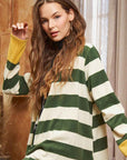 Jade By Jane Open Front Striped Draped Cardigan