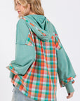 SAGE + FIG Full Size Plaid Print Washed Hoodie