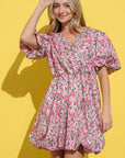 And The Why Full Size Floral Surplice Puff Sleeve Dress