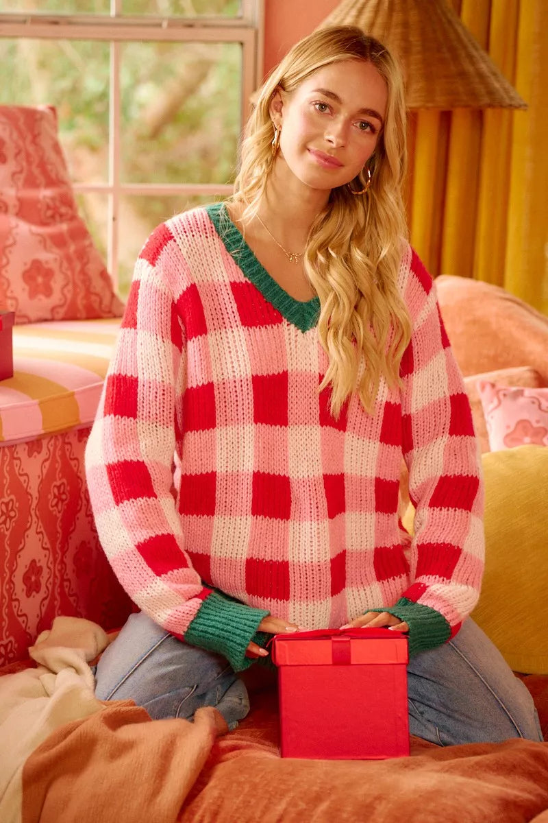 BiBi Christmas Theme Checker Board Sweater