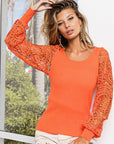 BiBi Round Neck Crochet Lace Sleeve Knit Top