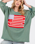 SAGE + FIG Full Size American Flag Patch Drop Shoulder T-Shirt