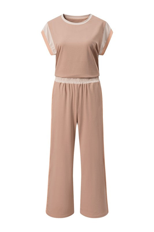 Colorblock Cap Sleeve Tee and Pants Set