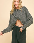 Davi & Dani Fringe Hem Overlapping Asymmetrical Crop Sweater