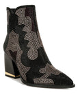 Zarka Rhinestones Embellished Block Heel Boots