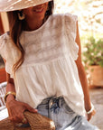 White Ruffled Lace Flowy Tank Top