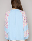 POL Round Neck Balloon Floral Long Sleeve Top