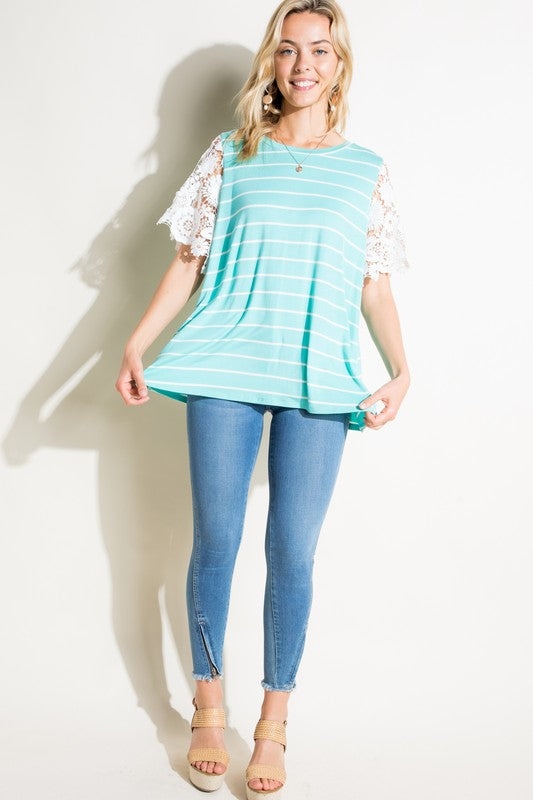 e Luna Striped Jersey With Lace Top