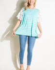 e Luna Striped Jersey With Lace Top