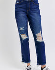 Judy Blue Full Size High Waist Rigid Magic Heavy Destroy Straight Jeans