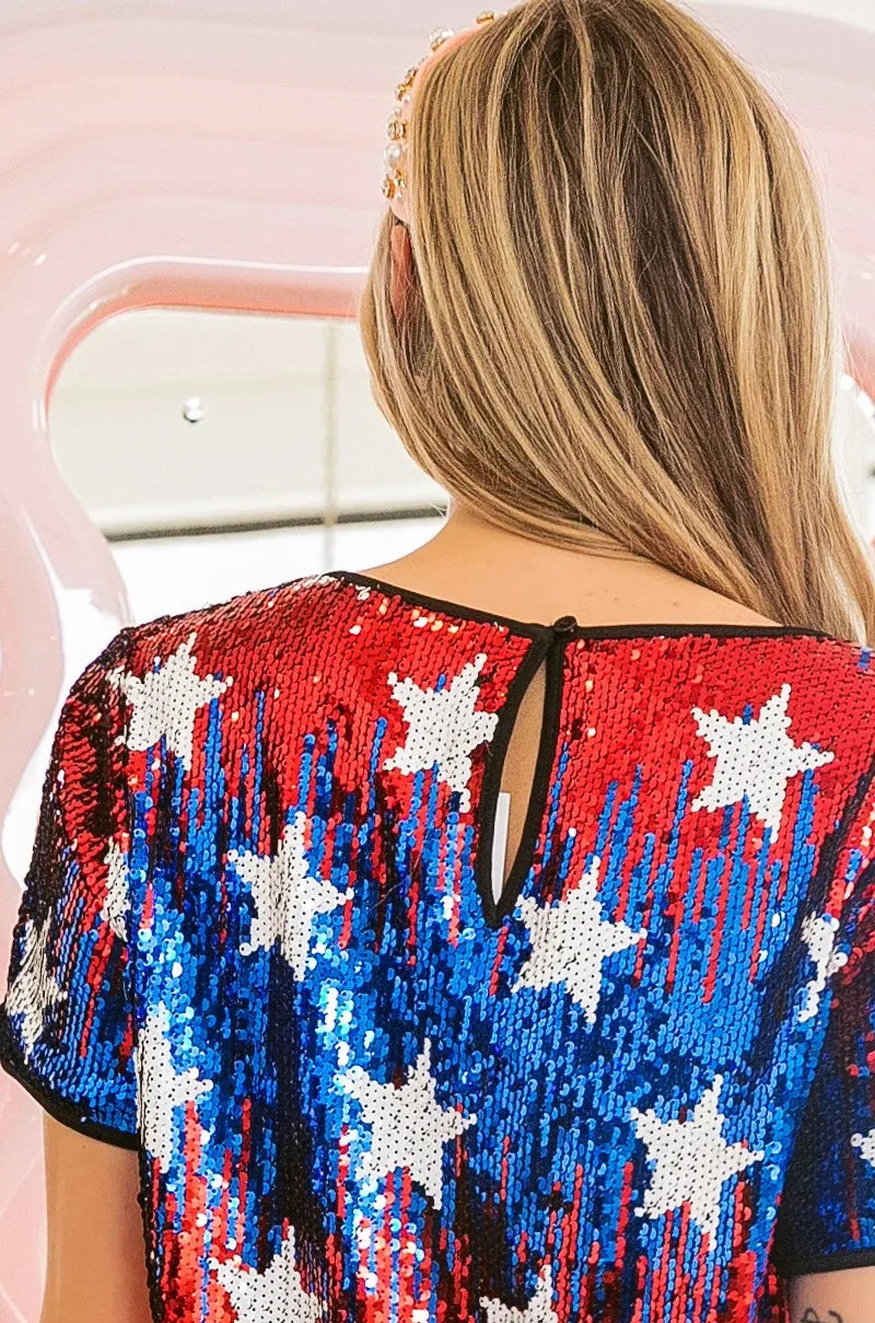 BiBi American Theme Star Pattern Sequin Top