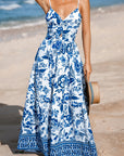 Floral Twisted Bust Spaghetti Strap Backless Maxi Dress
