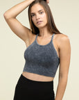 Zenana Washed Ribbed Seamless Cropped Cami Top