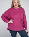 Zenana Plus Brushed Melange Drop Shoulder Sweater