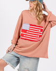 SAGE + FIG Full Size American Flag Patch Drop Shoulder T-Shirt