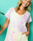 e Luna Tie Dye Thermal V-Neck Top