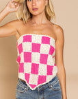 POL Checkerboard Pattern Tube Top Sweater