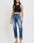 RISEN Full Size High Rise Crop Straight Roll Up Jeans