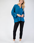 Celeste Full Size Notched Three-Quarter Sleeve Blouse