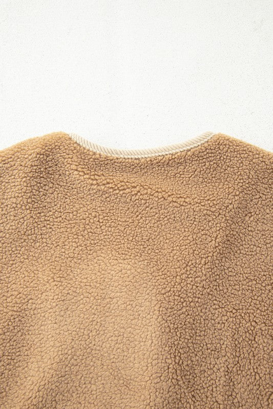 Fleece Corduroy Patchwork Button Up Jacket