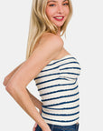 Zenana Twisted Sweetheart Neck Striped Tube Top