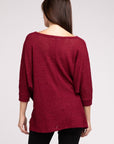 Zenana 3/4 Sleeve V-Neck Hi-Low Hem Jacquard Sweater