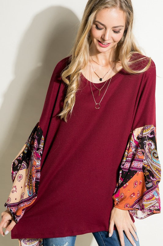 Paisley Volume Sleeve Top - Online Only