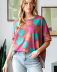 HOPELY Full Size Floral Round Neck Side Slit T-Shirt