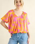 And The Why Full Size Printed Satin Bubble Hem Top