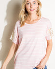 e Luna Striped Lace Patch Boxy Top