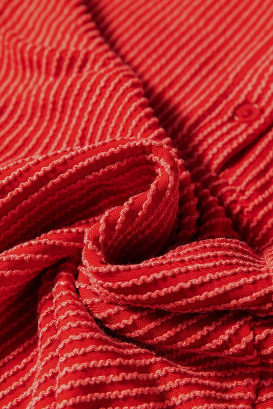 Corded Knit Half-Button Collared Top