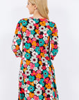 Celeste Full Size Floral Three-Quarter Sleeve Dress with Pockets