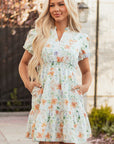 Floral Shirred High Waist Puff Sleeve Dress
