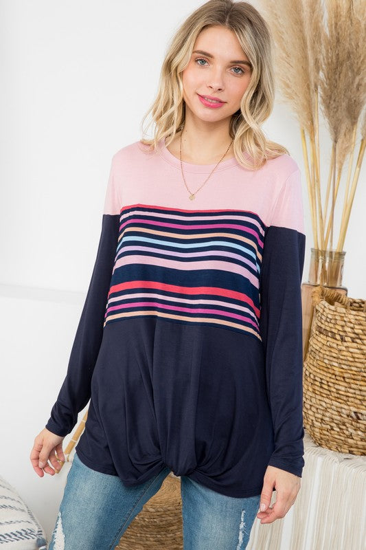 e Luna PLUS Stripe Mix Colorblock Top