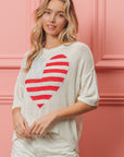 BiBi Striped Heart Contrast Knit Top