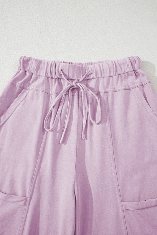 Mineral Wash Reverse Seam Drawstring Elastic Waist