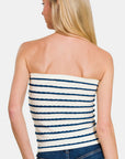 Zenana Twisted Sweetheart Neck Striped Tube Top