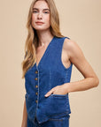 Annie Wear Button Down V-Neck Denim Vest