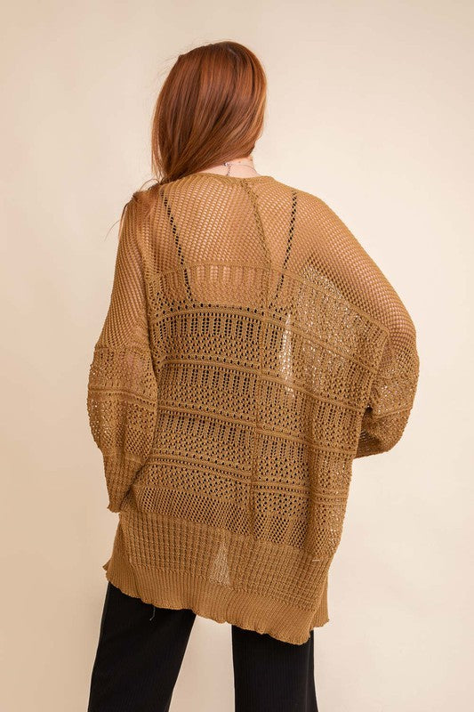 Leto Accessories Knit Netted Cardigan