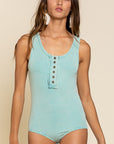 POL Sleeveless Ribbed Button Front Bodysuit - Online Only