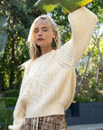 POL Cable Knit Cutout Long Sleeve Sweater