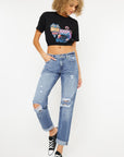 Kancan Mid Rise Distressed Straight Jeans