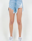 American Bazi High Waist Fringed Hem Denim Shorts