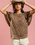 BiBi Leopard Crochet Trim Round Neck Short Sleeve Top