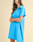 Annie Wear Mineral Washed Johnny Collar Short Sleeve Dress