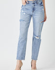 RISEN Distressed Slim Cropped Jeans